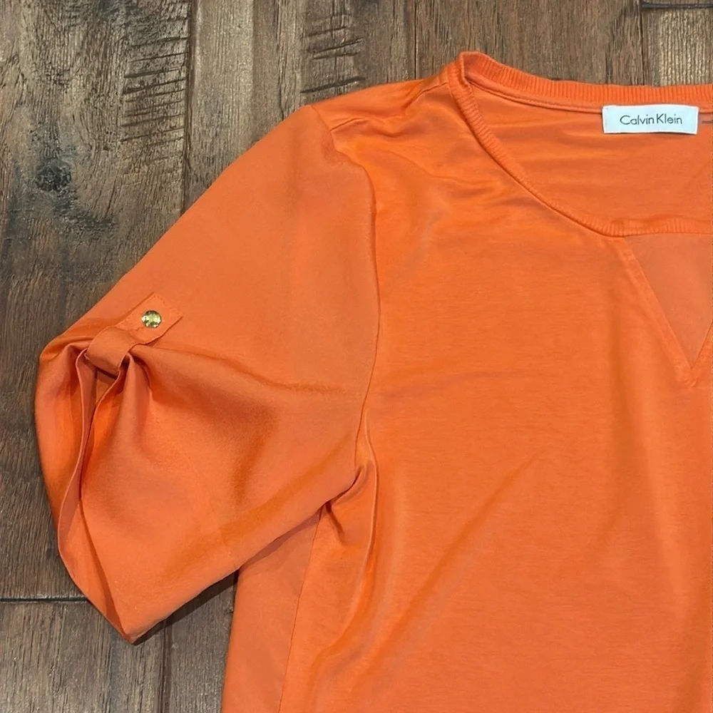 Small Calvin Klein Women's Loose Fitting Orange Blouse Top